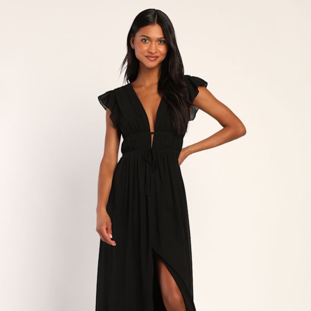 Lulus I'm All Yours Black Ruffled Maxi Dress - Size S